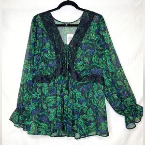 Multi colored green blouse, torrid size 2